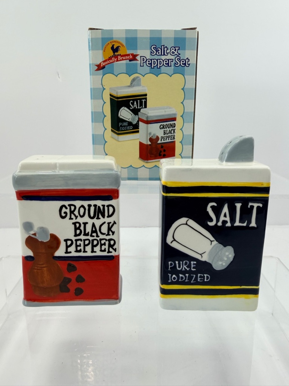 VTG 2003 Boston Warehouse Basically Brunch Salt & Pepper Set NIB Retro Meta